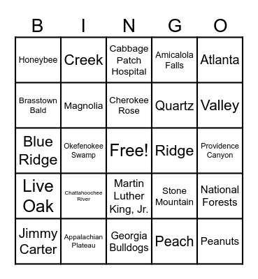 Georgia Christmas BINGO Card
