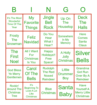 Sounds Of The Holidays Bingo Card