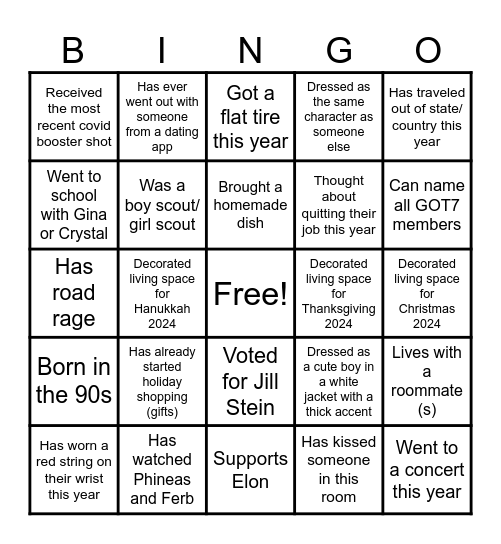 Friendsgiving 2024 Bingo Card