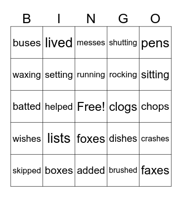 Fun with Suffixes!!! Bingo Card