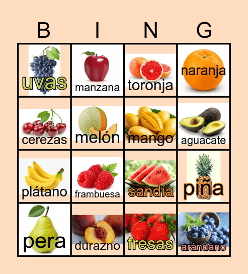 Las frutas Bingo Card