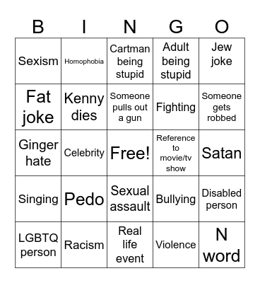 South Park Bingo Card