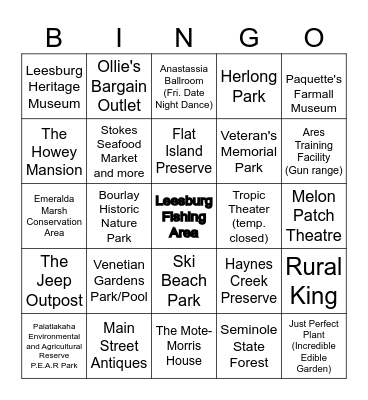 Leesburg "Things to Do" Bingo Card