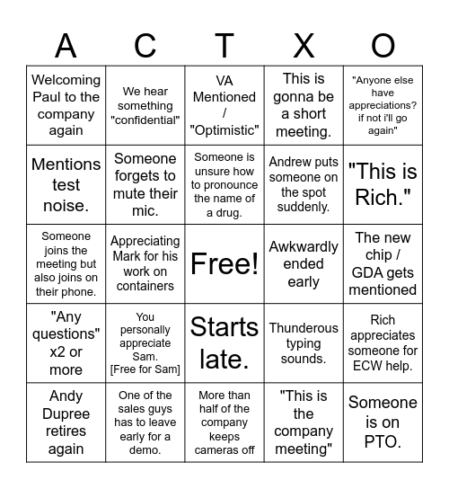 11/22/2024 ActX-O Card Bingo Card