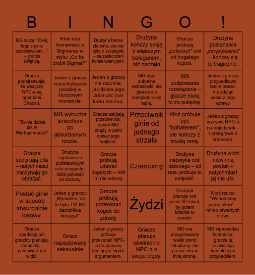 Wróg Zewnętrzny Sesja Piotra Warhammer Bingo Card