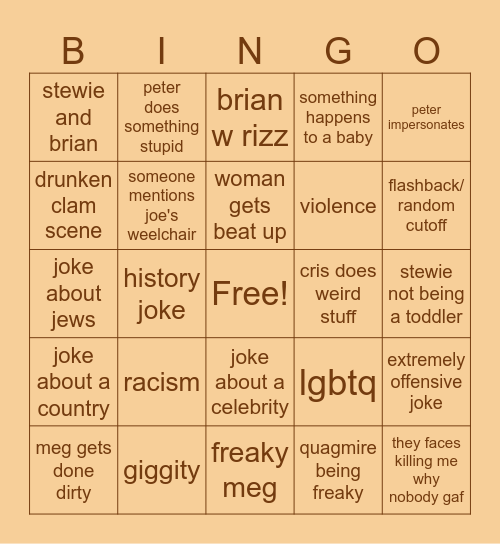 family guy bingo Card