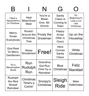 Christmas Carol Bingo Card