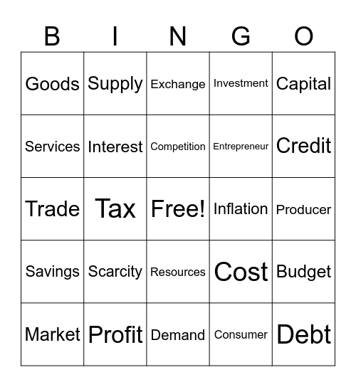 Economics Bingo Card