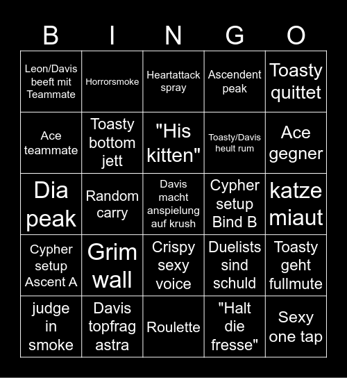 Valo Bingo Card