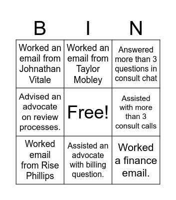 Consult/Senior Advocate Bingo Card