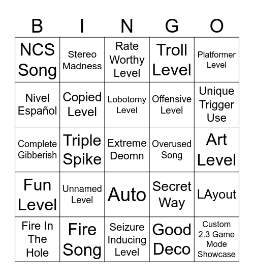 GD Bingo Card