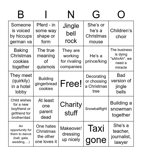 Christmas Movie Bingo Card