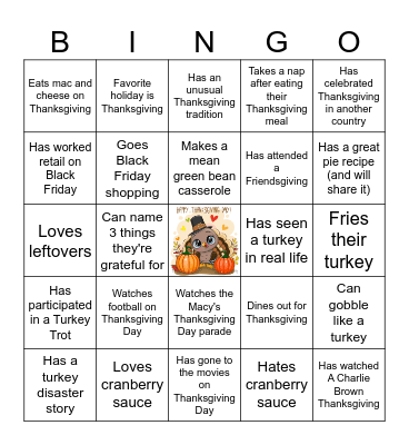 Virtual Thanksgiving Bingo Card