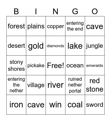 Minecraft bingo Card