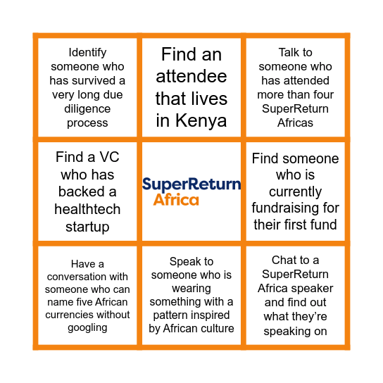 SuperReturn Africa Bingo Card