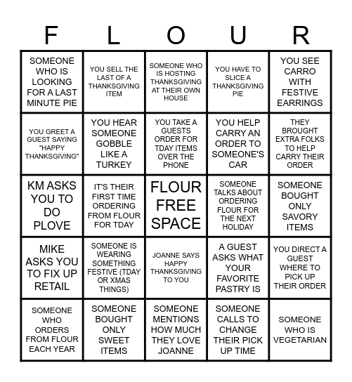 FLOUR THANKSGIVING BINGO Card