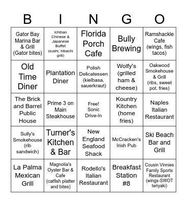 Leesburg Foodie Bingo Card