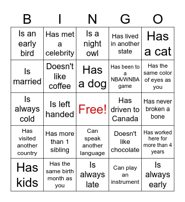 UCI Holiday Party Bingo Card