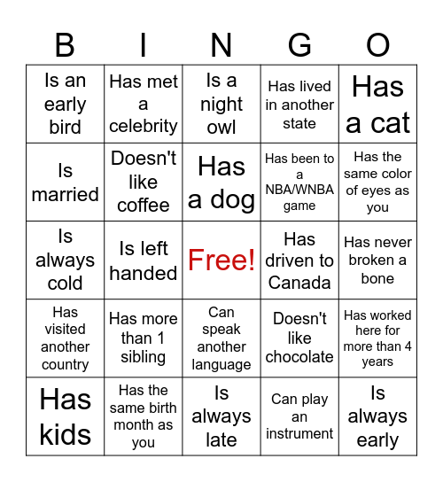 UCI Holiday Party Bingo Card