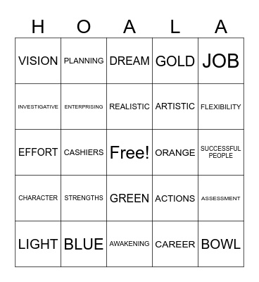 Ho'ala Bingo Card