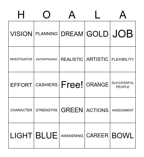 Ho'ala Bingo Card