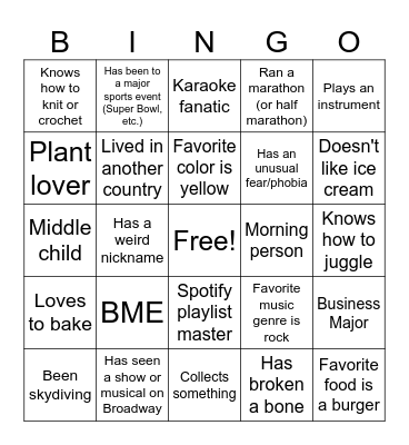 Get to Know You Bingo!!! Bingo Card