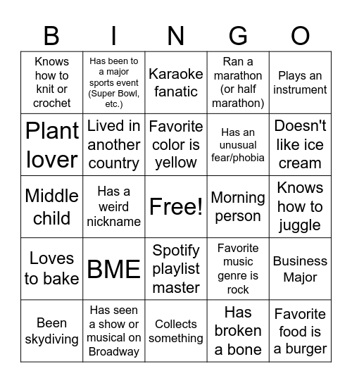 Get to Know You Bingo!!! Bingo Card