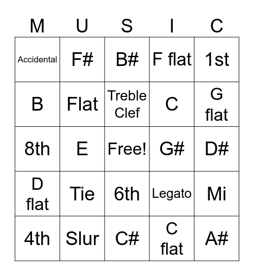 Intermediate Music Theory Bingo Card