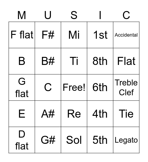 Intermediate Music Theory Bingo Card