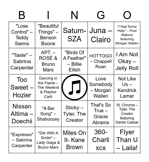 HIT list Vol 5 Bingo Card