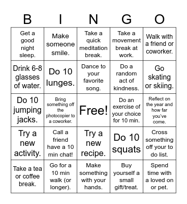 Winter Wellness Bingo Card