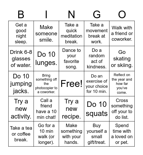 Winter Wellness Bingo Card