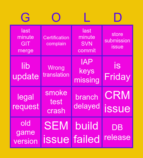 Release Bingo Card