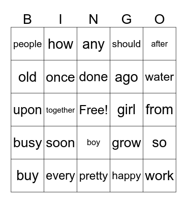 HFW Bingo Card