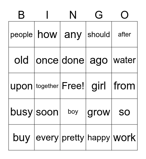 HFW Bingo Card