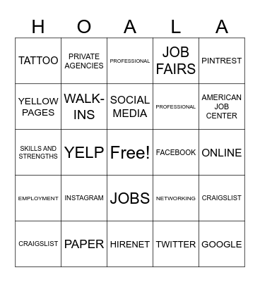 Ho'ala Bingo Card