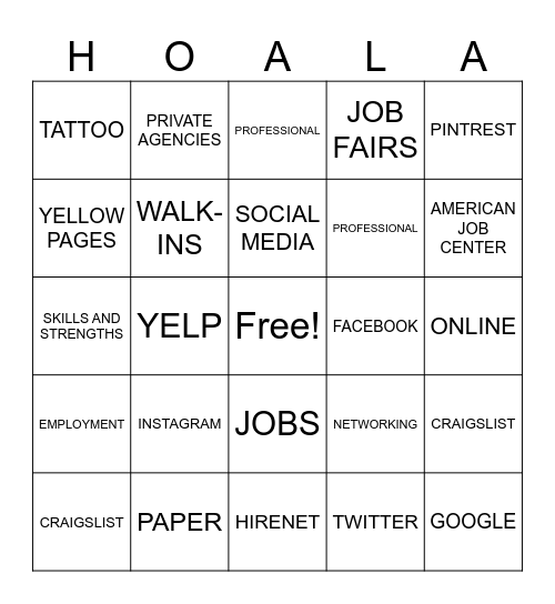 Ho'ala Bingo Card