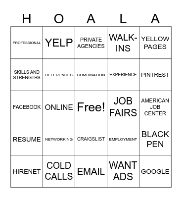 Ho'ala Bingo Card