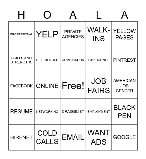 Ho'ala Bingo Card