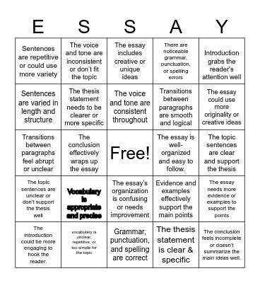 Peer Feedback Bingo Card