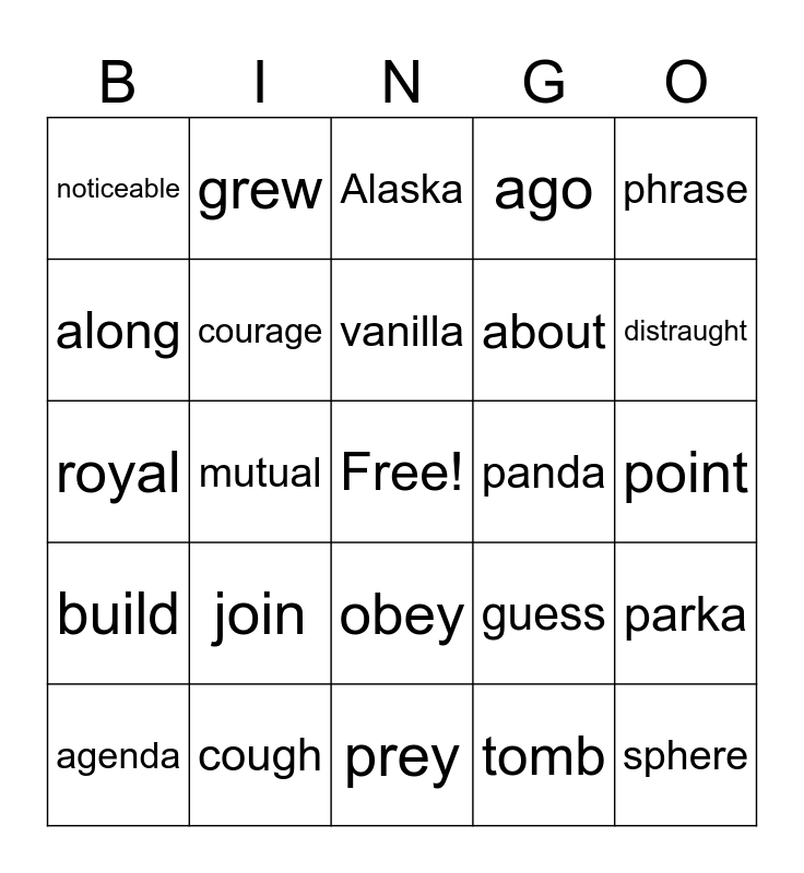 Level 6 Bingo Card