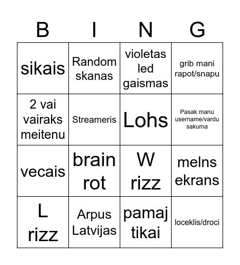 Ome.TV Bingo Card