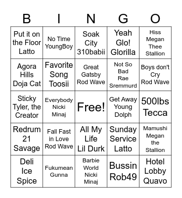 R&B/ HIP HOP #2 Bingo Card