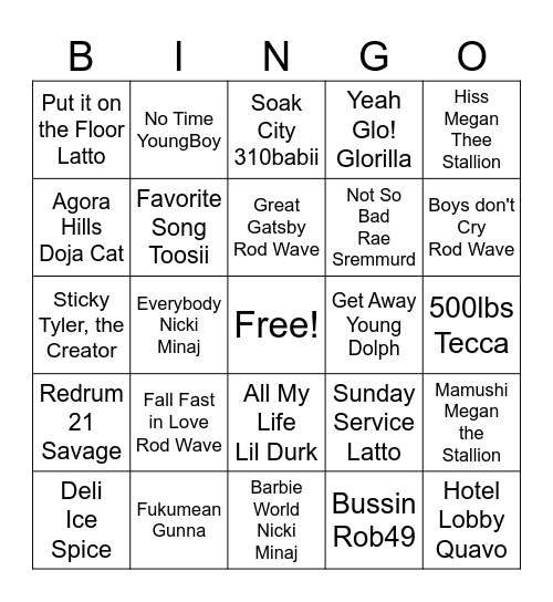 R&B/ HIP HOP #2 Bingo Card
