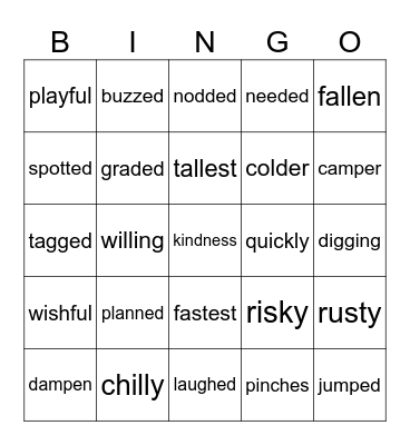 Affixes Bingo Card