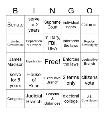 U.S. Constitution BINGO Card