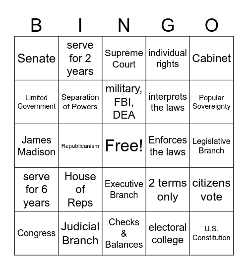 U.S. Constitution BINGO Card