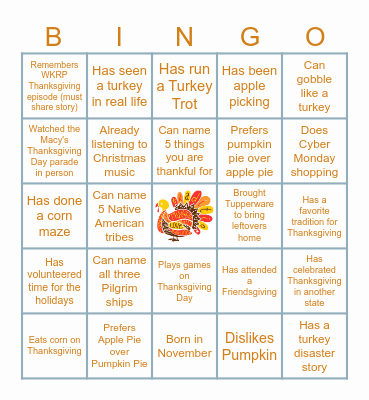 Turkey Bingo Card