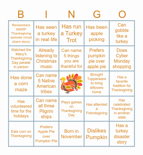 Turkey Bingo Card