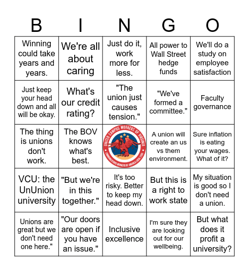 Union Power Bingo Card